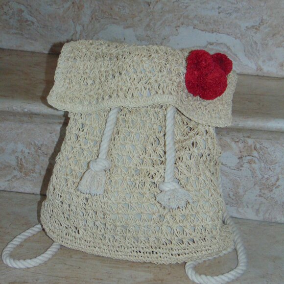 Disney X Junk Food Macrame Backpack Straw Red Mickey Puff + 2 Lilo Stitch Puffs - Picture 3 of 10